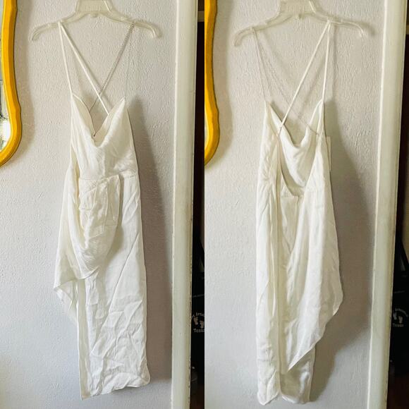 Michael Costello x Revolve Ivory Chain Drape Midi Dress M NWT Bridal - Picture 3 of 9